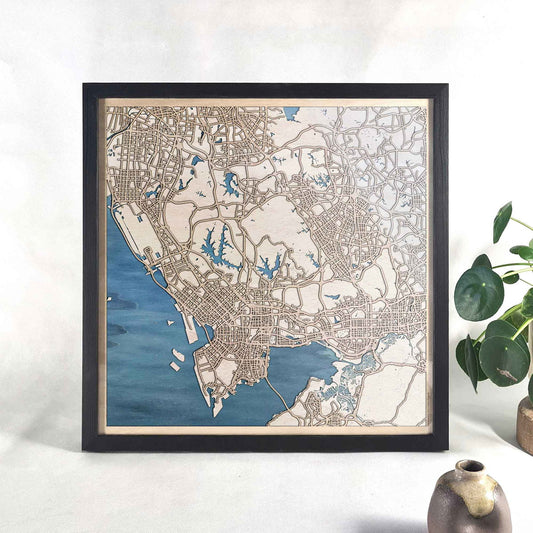 Shenzhen Wooden Map by CityWood - Custom Wood Map Art - Unique Laser Cut Engraved - Anniversary Gift