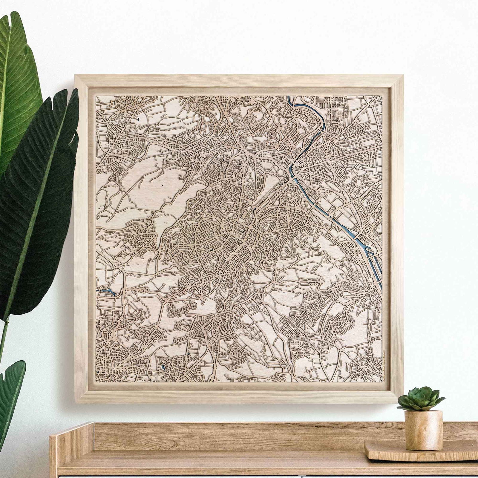 Stuttgart Wooden Map by CityWood - Custom Wood Map Art - Unique Laser Cut Engraved - Anniversary Gift