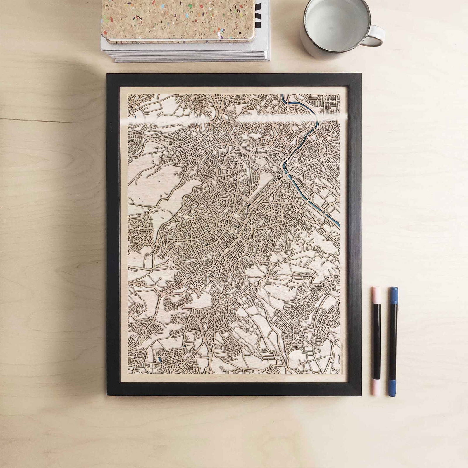 Stuttgart Wooden Map by CityWood - Custom Wood Map Art - Unique Laser Cut Engraved - Anniversary Gift