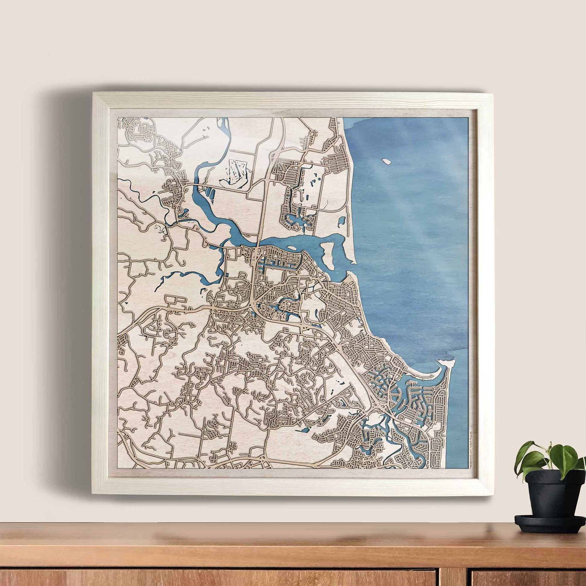 Sunshine Coast Wooden Map by CityWood - Custom Wood Map Art - Unique Laser Cut Engraved - Anniversary Gift