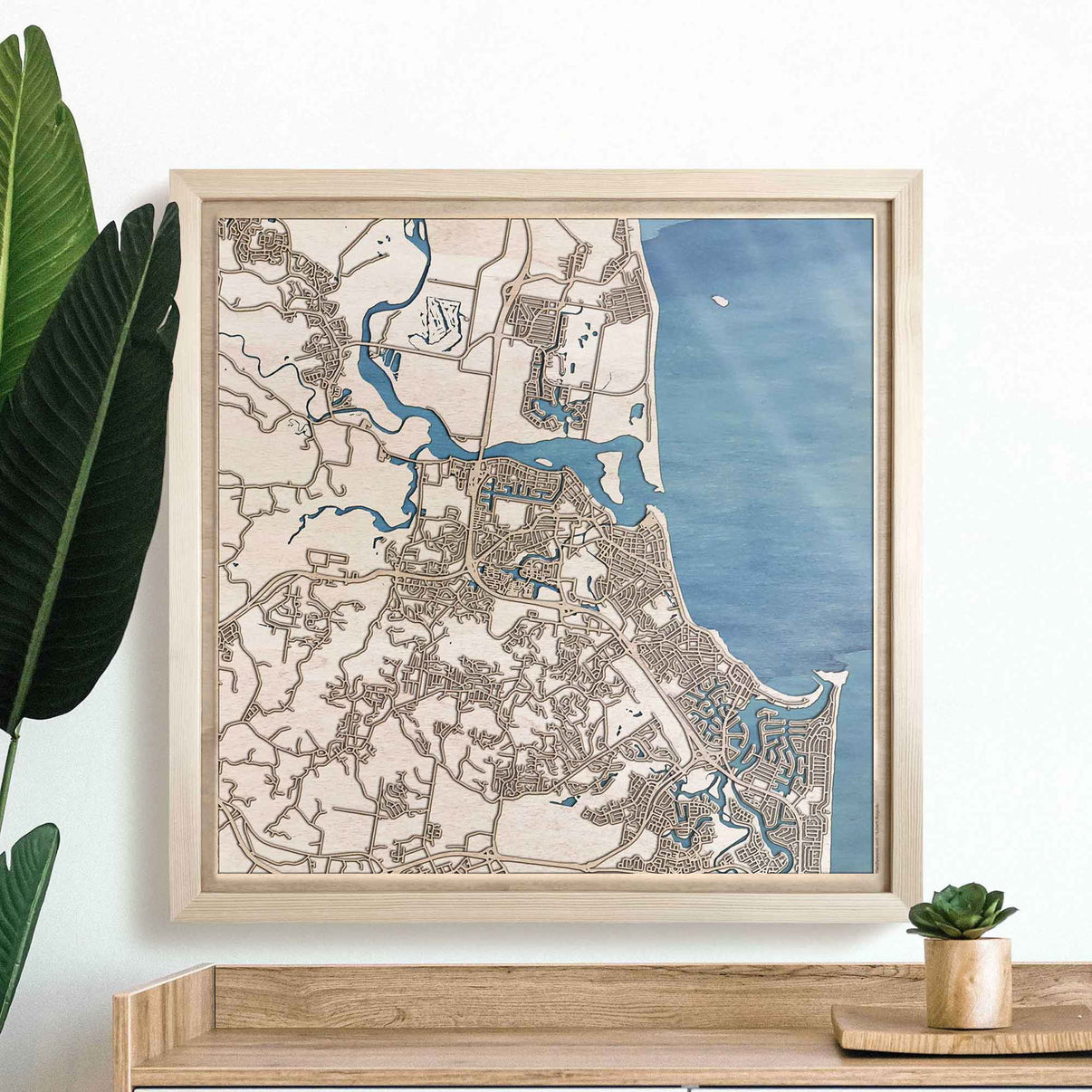 Wooden street map of Sunshine Coast - 3D, topographic, street - CityWood