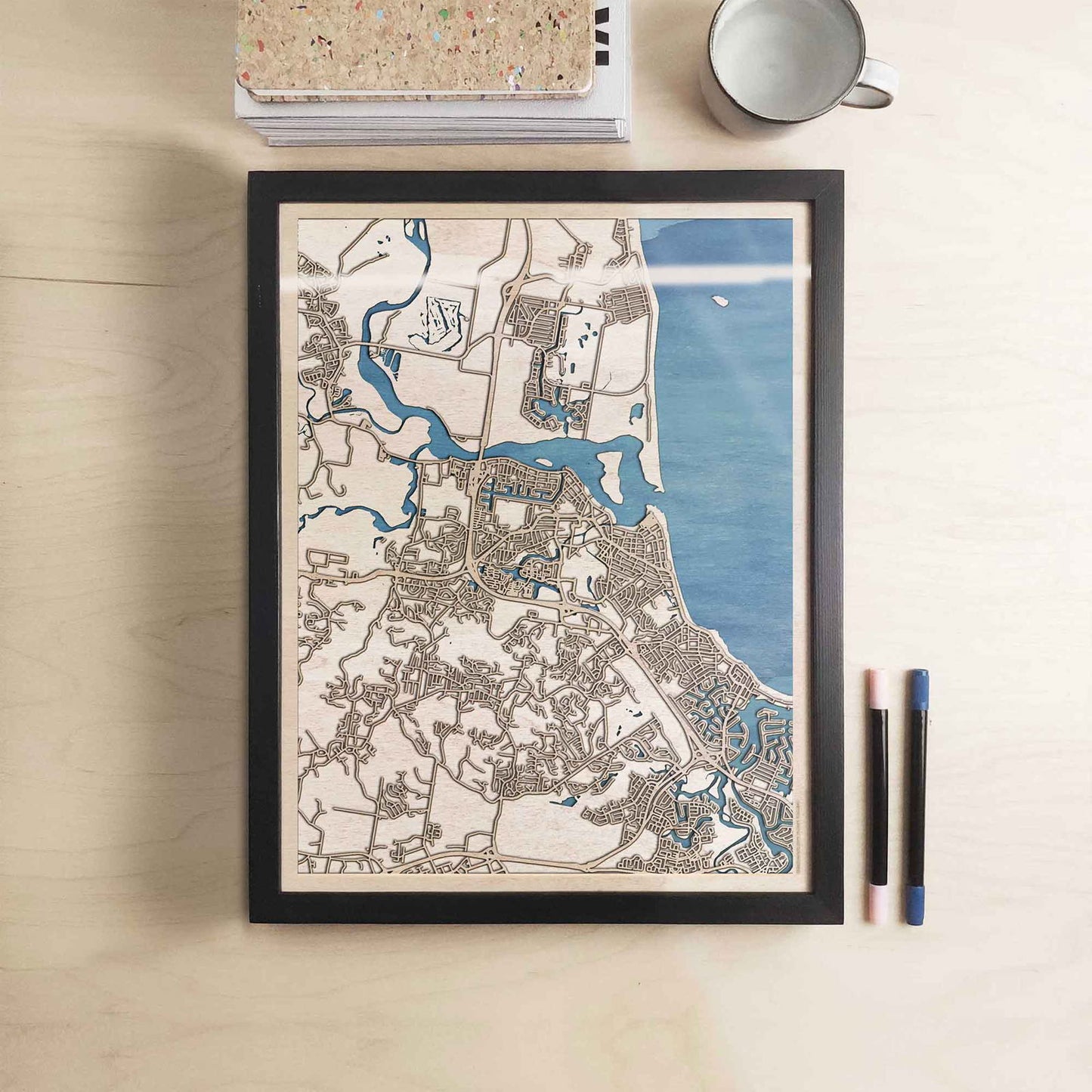 Sunshine Coast Wooden Map by CityWood - Custom Wood Map Art - Unique Laser Cut Engraved - Anniversary Gift