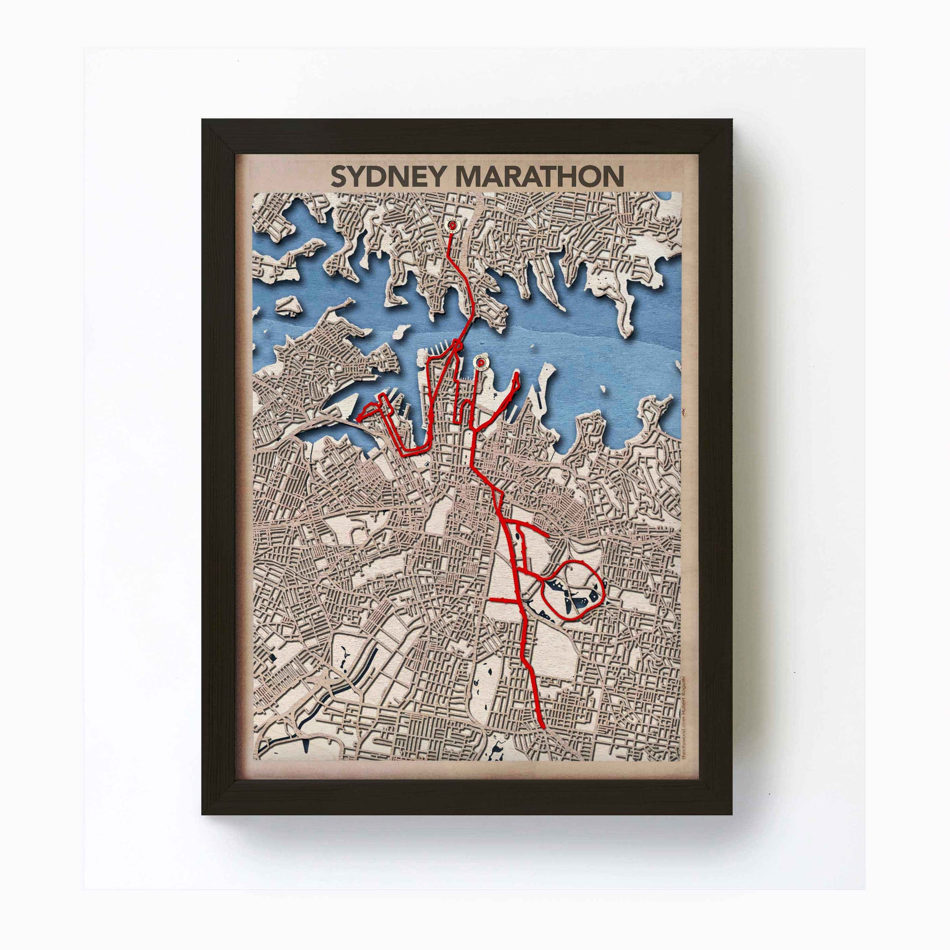 Sydney Marathon Wooden Map by CityWood - Custom Wood Map Art - Unique Laser Cut Engraved - Anniversary Gift 