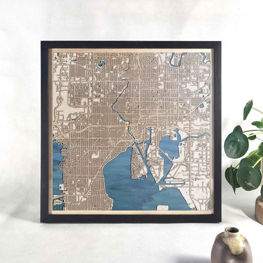 Tampa Wooden Map by CityWood - Custom Wood Map Art - Unique Laser Cut Engraved - Anniversary Gift