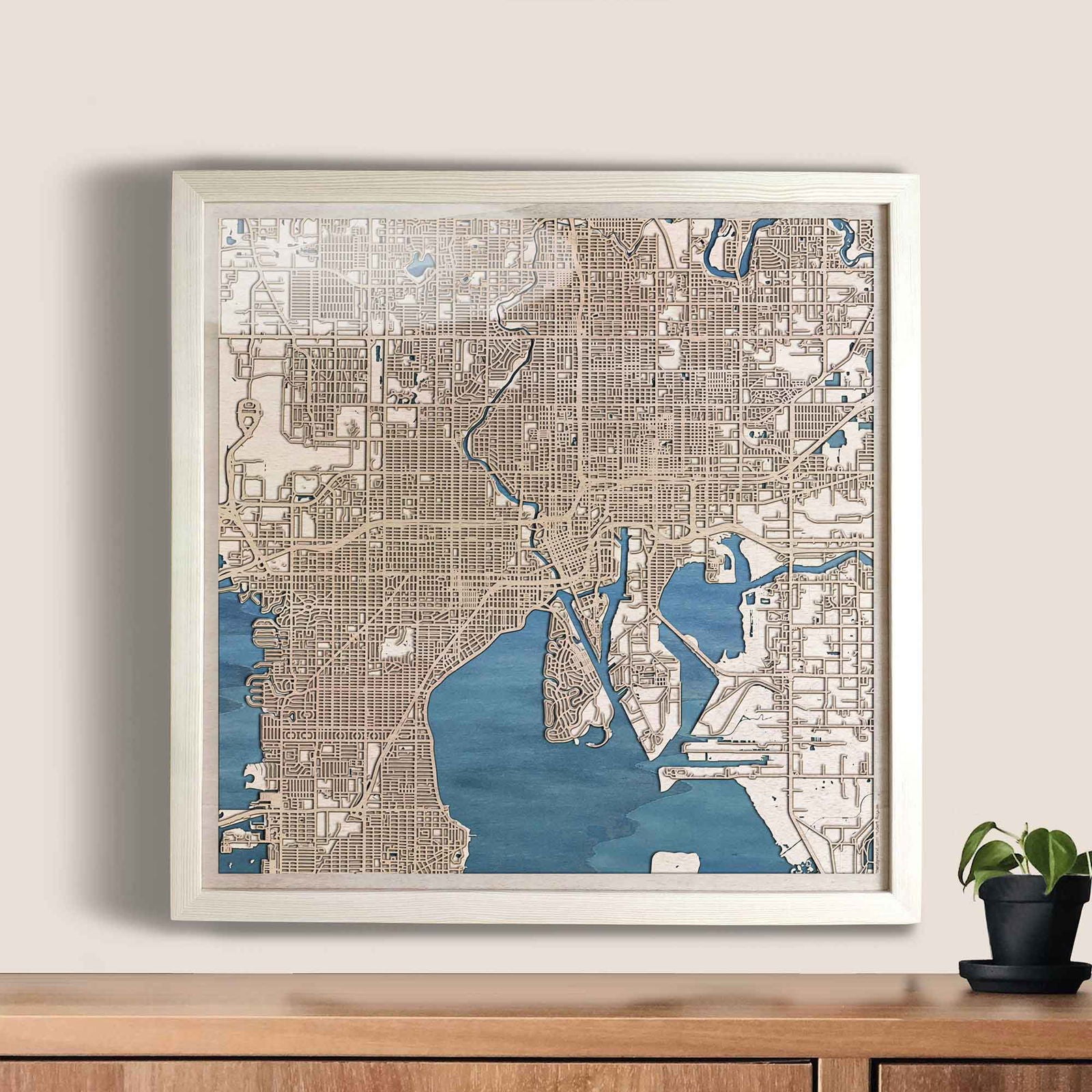 Tampa Wooden Map by CityWood - Custom Wood Map Art - Unique Laser Cut Engraved - Anniversary Gift