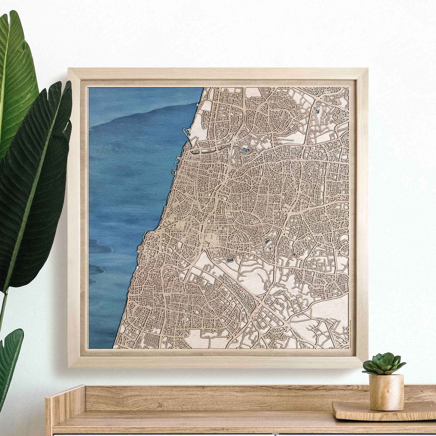 Tel Aviv Wooden Map by CityWood - Custom Wood Map Art - Unique Laser Cut Engraved - Anniversary Gift