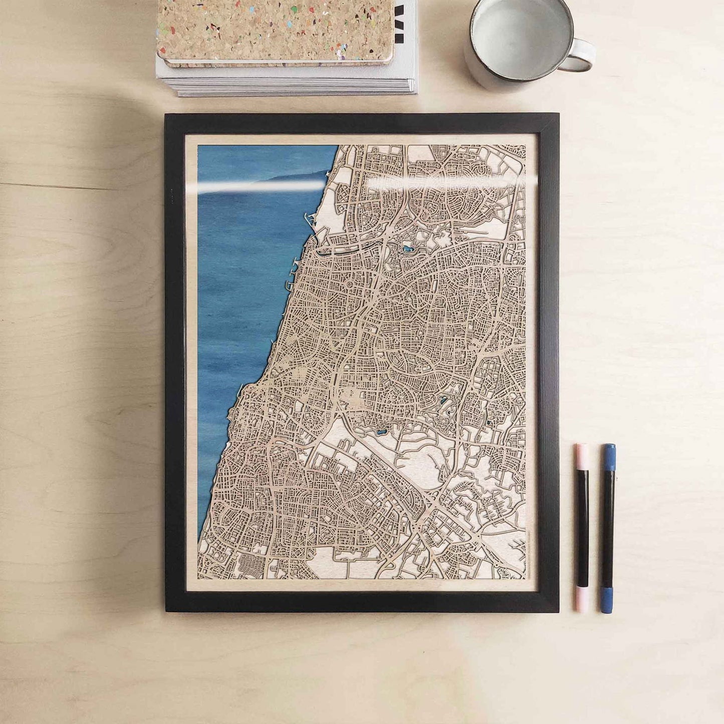 Tel Aviv Wooden Map by CityWood - Custom Wood Map Art - Unique Laser Cut Engraved - Anniversary Gift