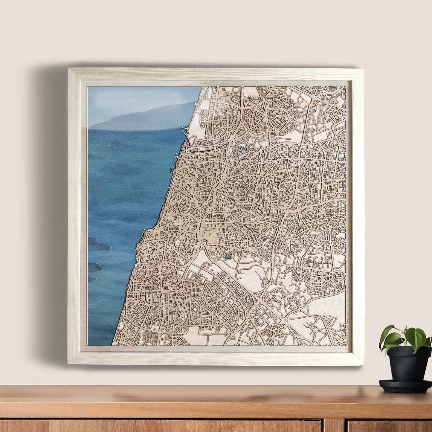 Tel Aviv Wooden Map by CityWood - Custom Wood Map Art - Unique Laser Cut Engraved - Anniversary Gift