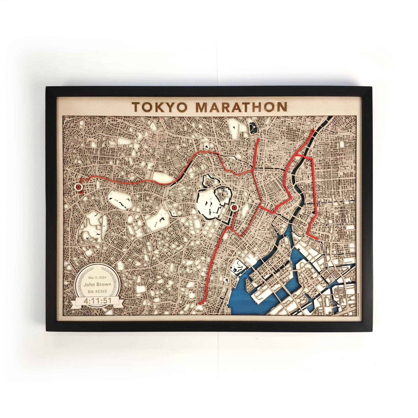 Tokyo Marathon Course Map - Wall Art Gift by CityWood - Custom Wood Map Art - Unique Laser Cut Engraved - Anniversary Gift