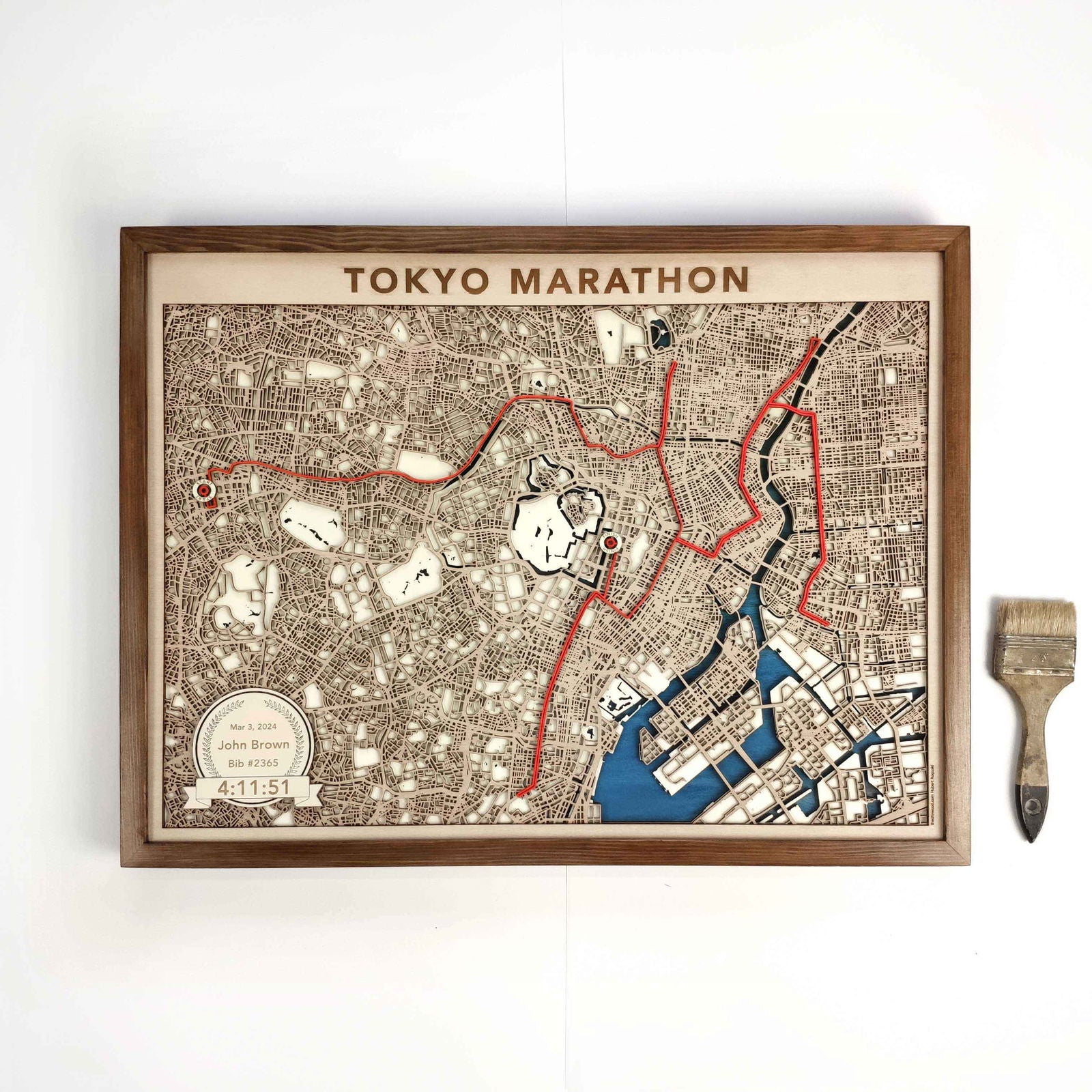 Tokyo Marathon Commemorative Wooden Route Map – Collector's Item by CityWood - Custom Wood Map Art - Unique Laser Cut Engraved - Anniversary Gift