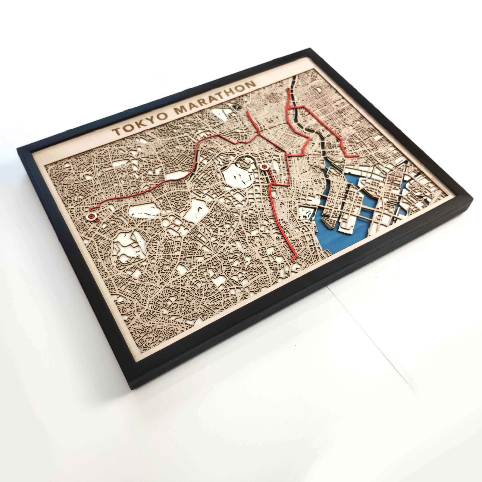 Tokyo Marathon Course Map - Wall Art Gift by CityWood - Custom Wood Map Art - Unique Laser Cut Engraved - Anniversary Gift
