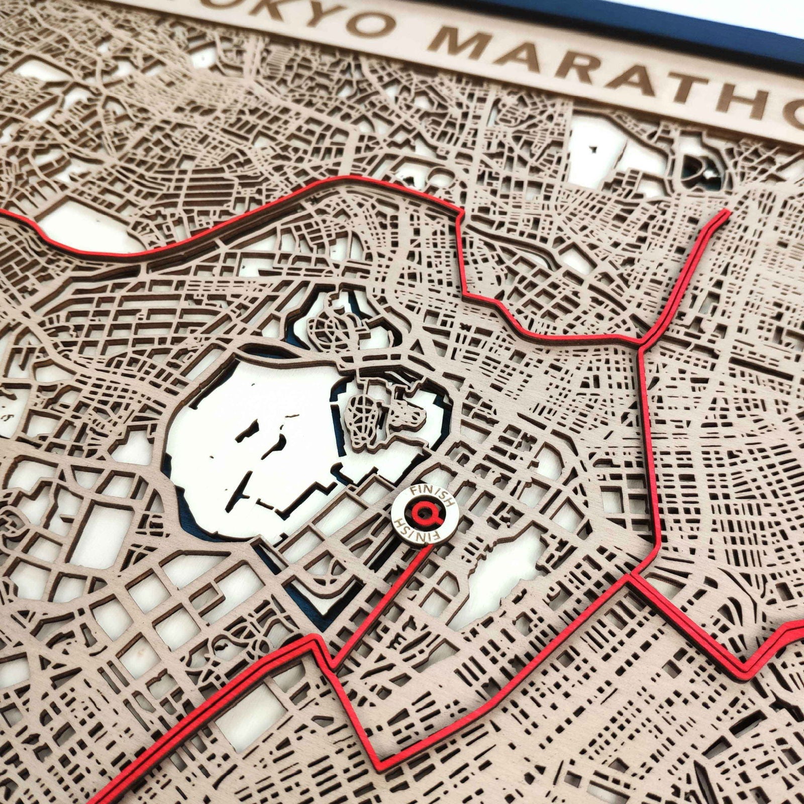 Tokyo Marathon Course Map - Wall Art Gift by CityWood - Custom Wood Map Art - Unique Laser Cut Engraved - Anniversary Gift