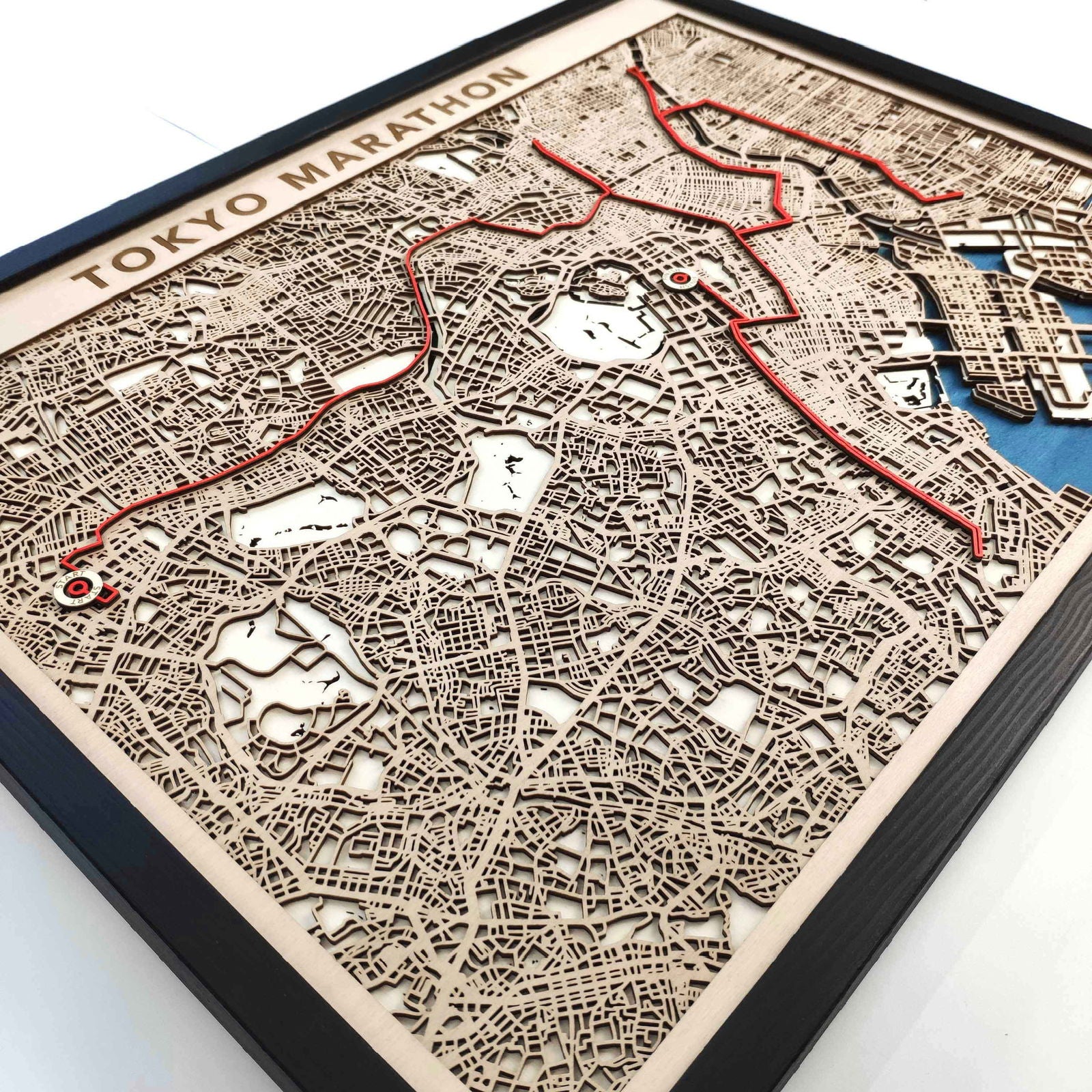Tokyo Marathon Course Map - Wall Art Gift by CityWood - Custom Wood Map Art - Unique Laser Cut Engraved - Anniversary Gift