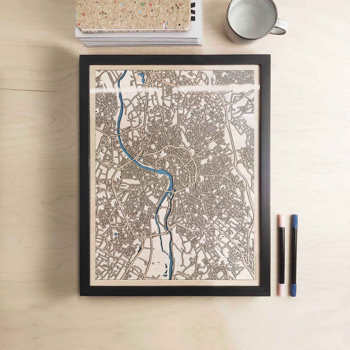 Toulouse Wooden Map by CityWood - Custom Wood Map Art - Unique Laser Cut Engraved - Anniversary Gift
