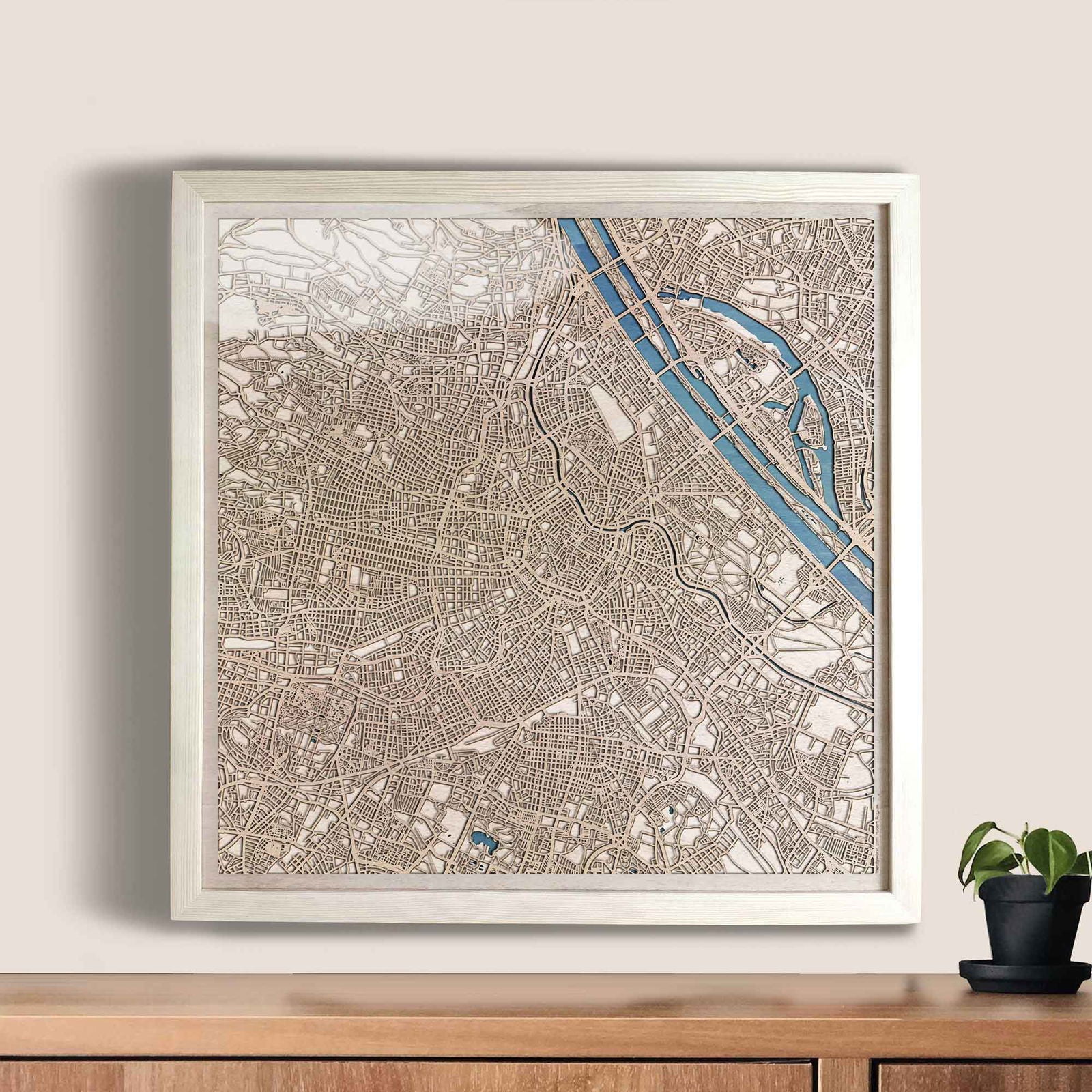 Vienna Wooden Map by CityWood - Custom Wood Map Art - Unique Laser Cut Engraved - Anniversary Gift