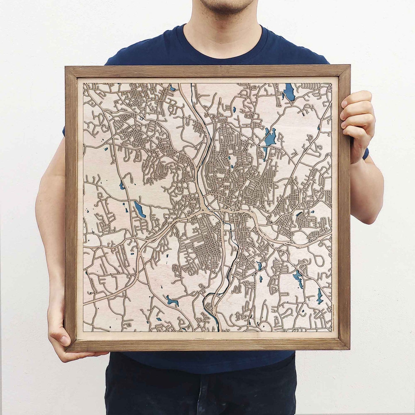 Waterbury Wooden Map by CityWood - Custom Wood Map Art - Unique Laser Cut Engraved - Anniversary Gift