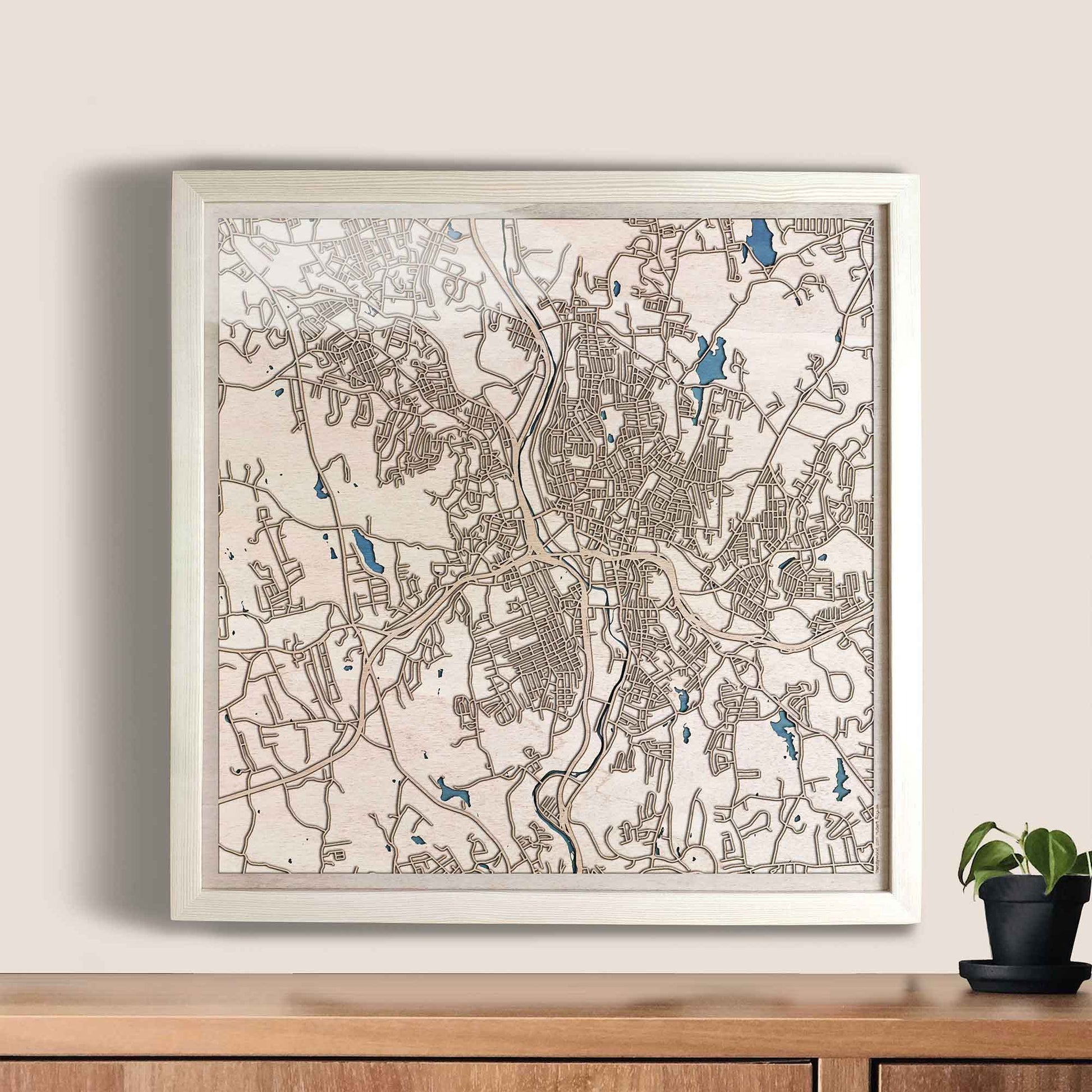 Waterbury Wooden Map by CityWood - Custom Wood Map Art - Unique Laser Cut Engraved - Anniversary Gift