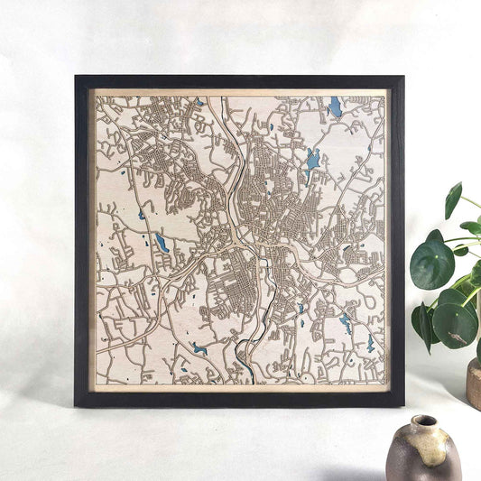 Waterbury Wooden Map by CityWood - Custom Wood Map Art - Unique Laser Cut Engraved - Anniversary Gift