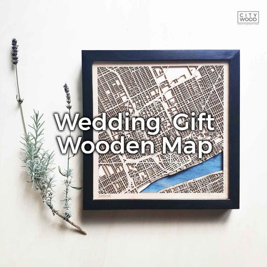 Wedding Gift Wooden Map by CityWood - Custom Wood Map Art - Unique Laser Cut Engraved - Anniversary Gift