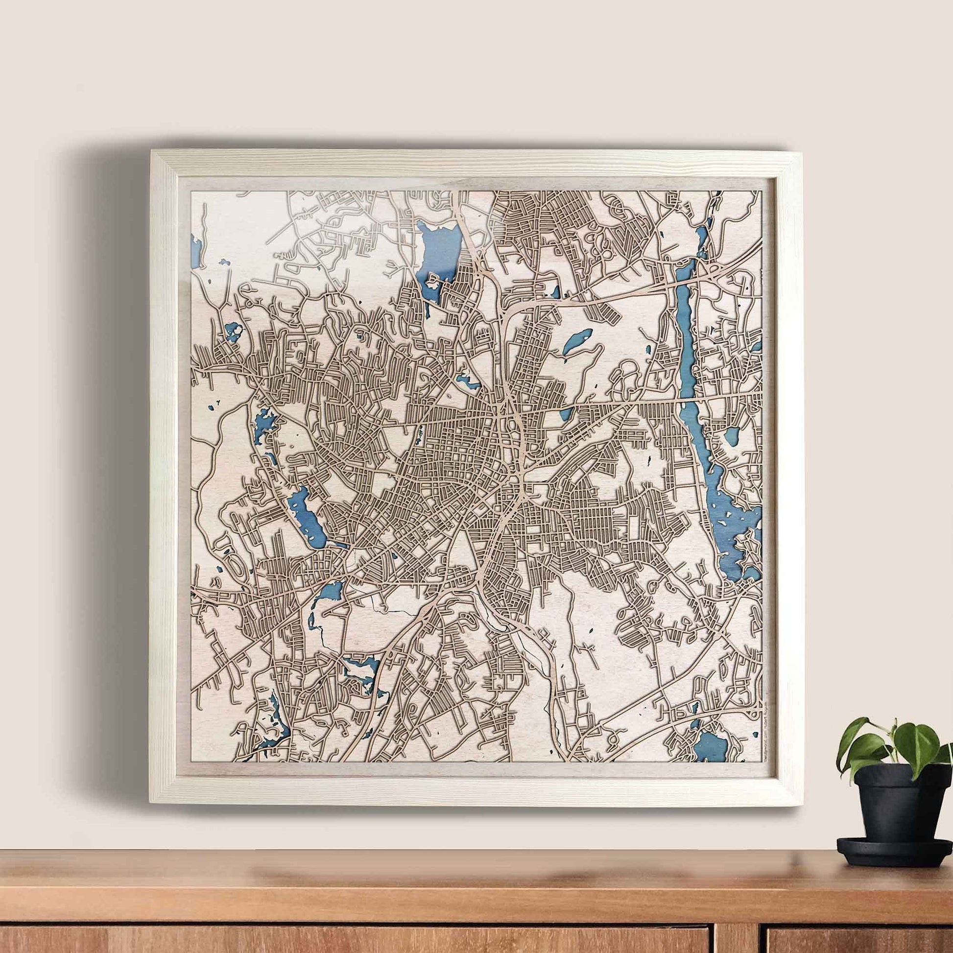 Worcester Wooden Map by CityWood - Custom Wood Map Art - Unique Laser Cut Engraved - Anniversary Gift
