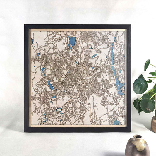 Worcester Wooden Map by CityWood - Custom Wood Map Art - Unique Laser Cut Engraved - Anniversary Gift