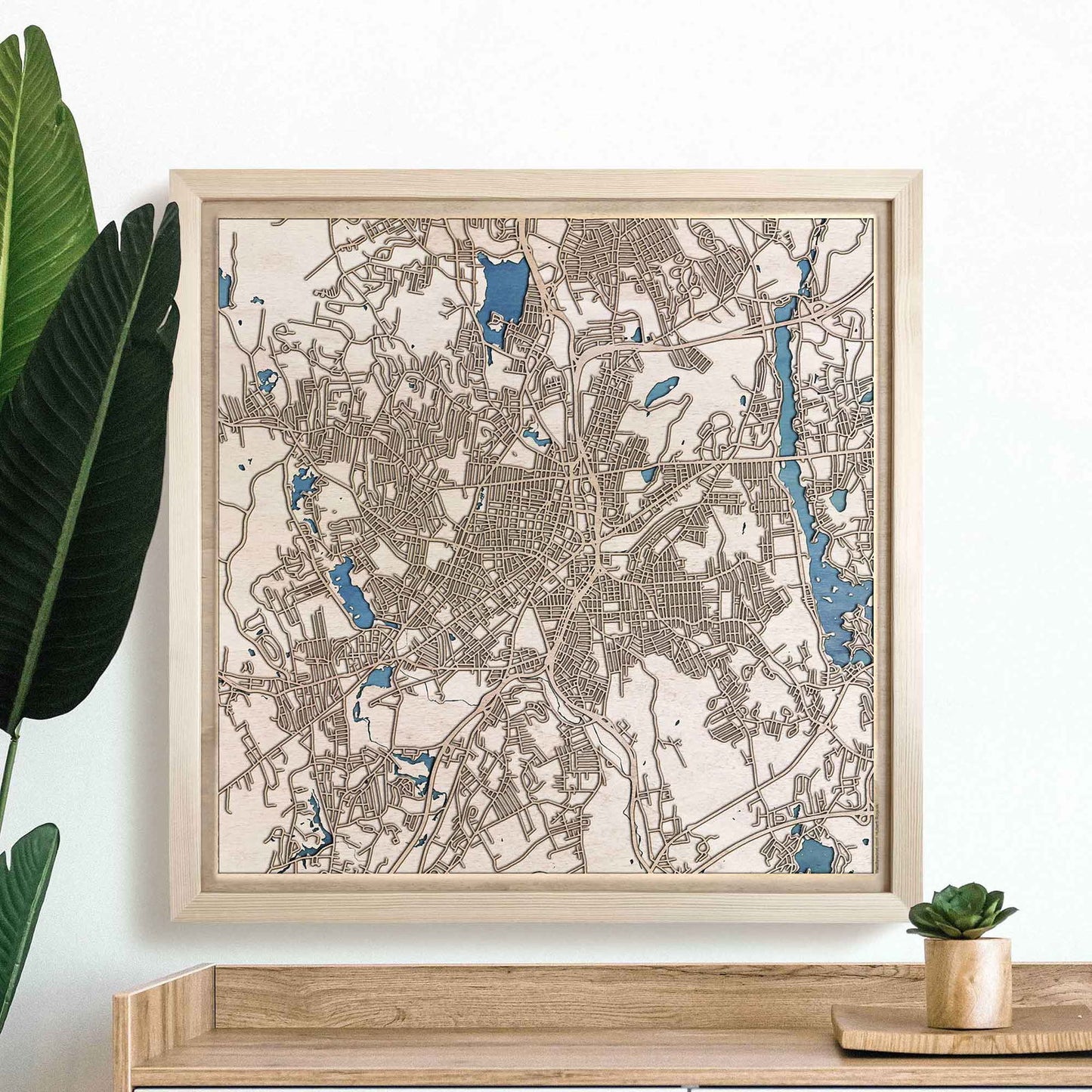 Worcester Wooden Map by CityWood - Custom Wood Map Art - Unique Laser Cut Engraved - Anniversary Gift