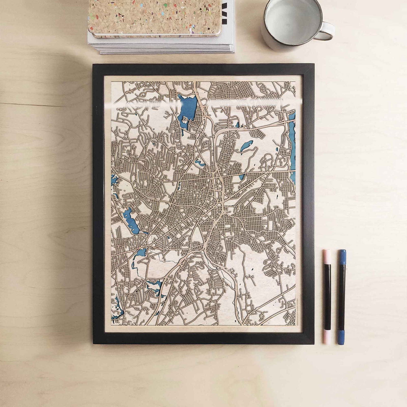 Worcester Wooden Map by CityWood - Custom Wood Map Art - Unique Laser Cut Engraved - Anniversary Gift