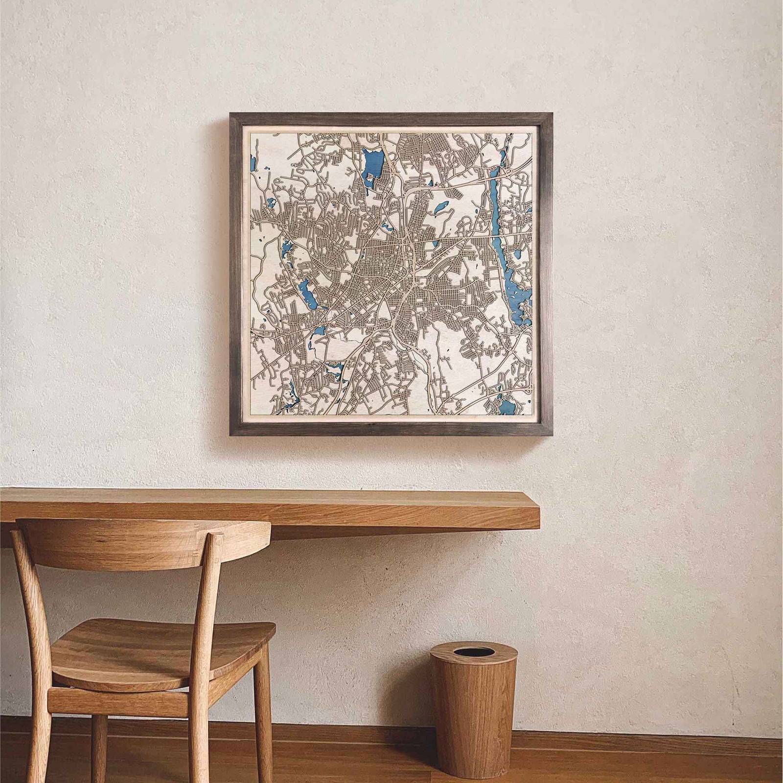 Worcester Wooden Map by CityWood - Custom Wood Map Art - Unique Laser Cut Engraved - Anniversary Gift