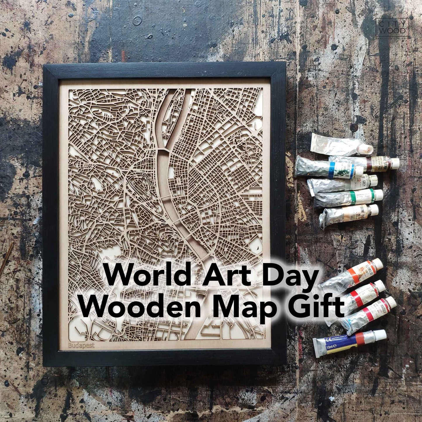 World Art Day Wooden Map Gift