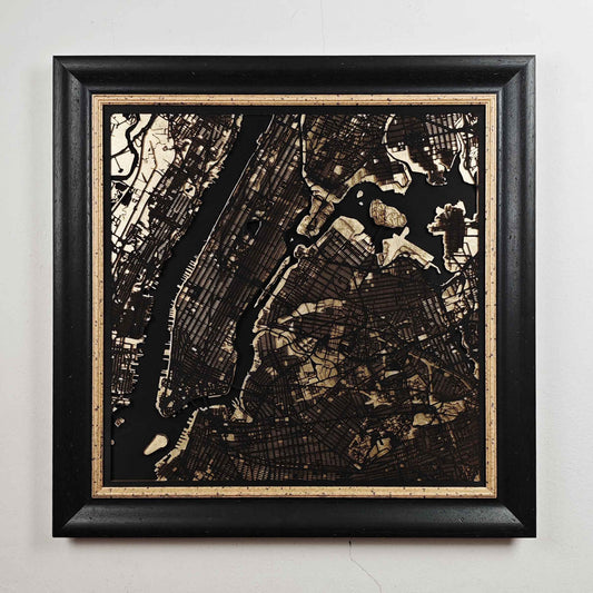 New York Luxury 3D Wooden Map – Black & Gold Edition