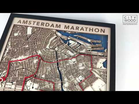 Amsterdam Marathon Course Map - Custom Engraved Wooden Map for Runners ...