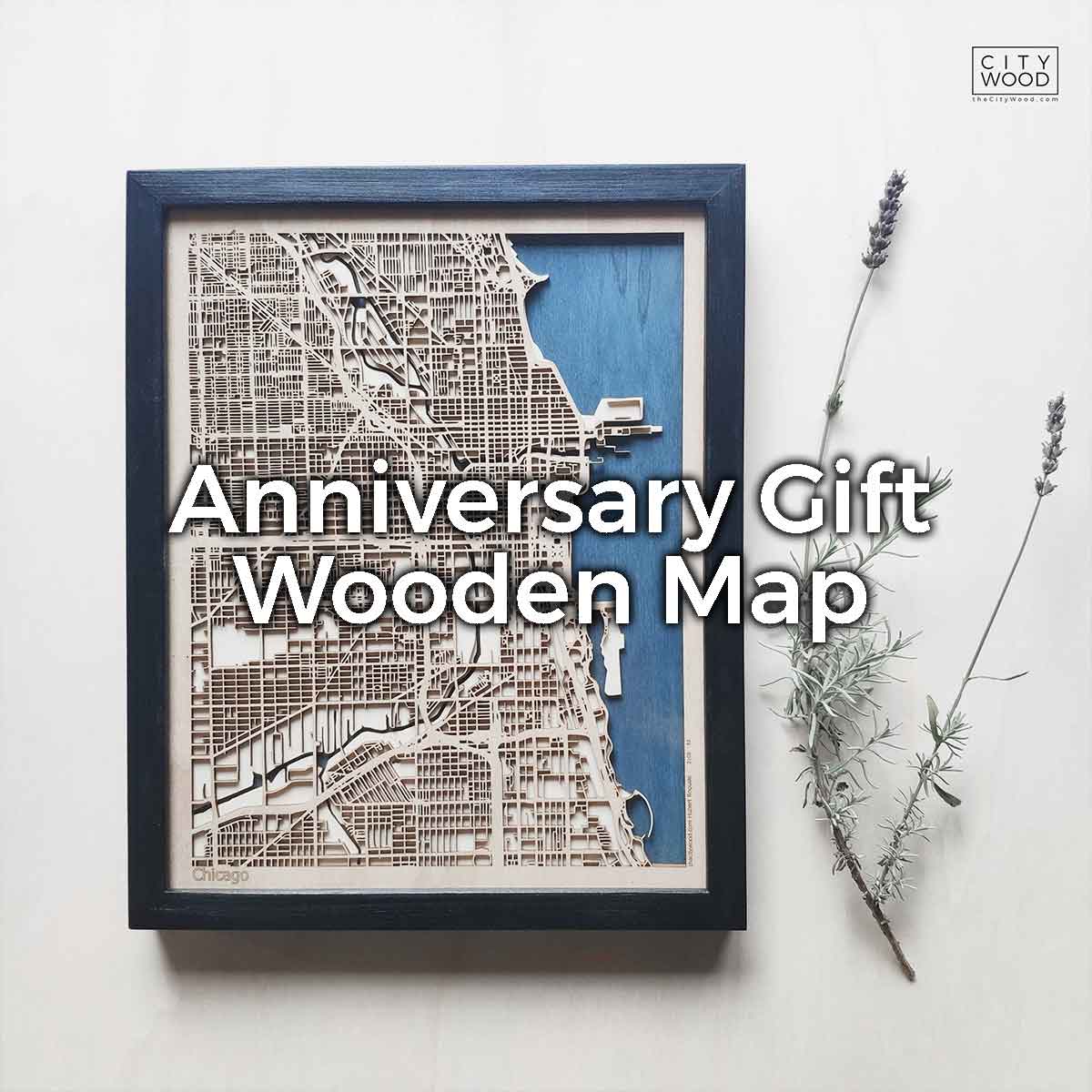 Anniversary Gift Wooden Map by CityWood - Custom Wood Map Art - Unique Laser Cut Engraved - Anniversary Gift