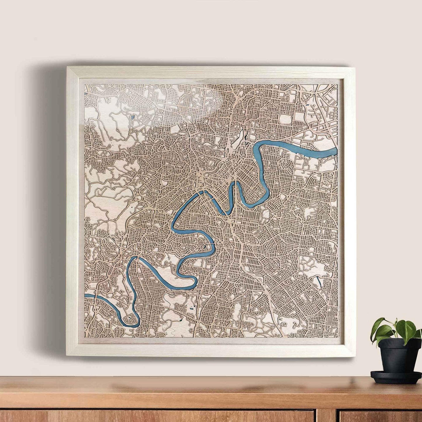 Brisbane Wooden Map by CityWood - Custom Wood Map Art - Unique Laser Cut Engraved - Anniversary Gift