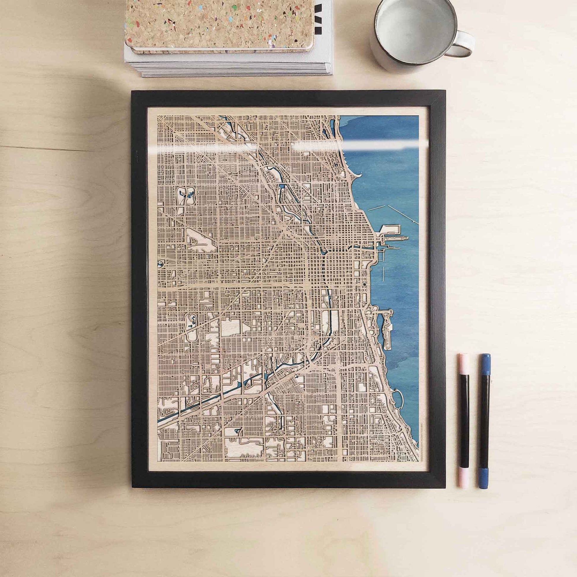 Chicago Wooden Map by CityWood - Custom Wood Map Art - Unique Laser Cut Engraved - Anniversary Gift