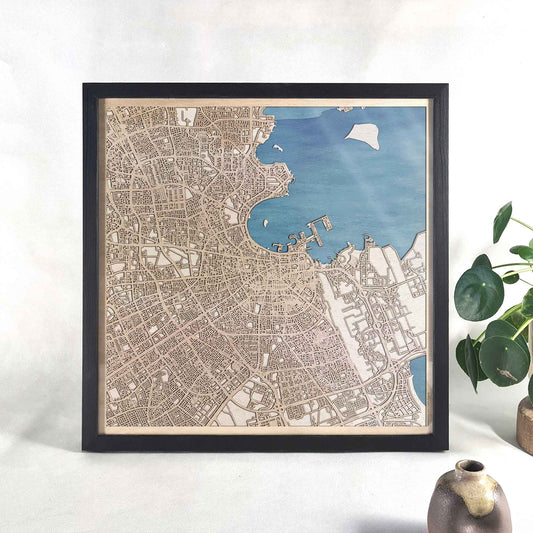 Doha Wooden Map by CityWood - Custom Wood Map Art - Unique Laser Cut Engraved - Anniversary Gift