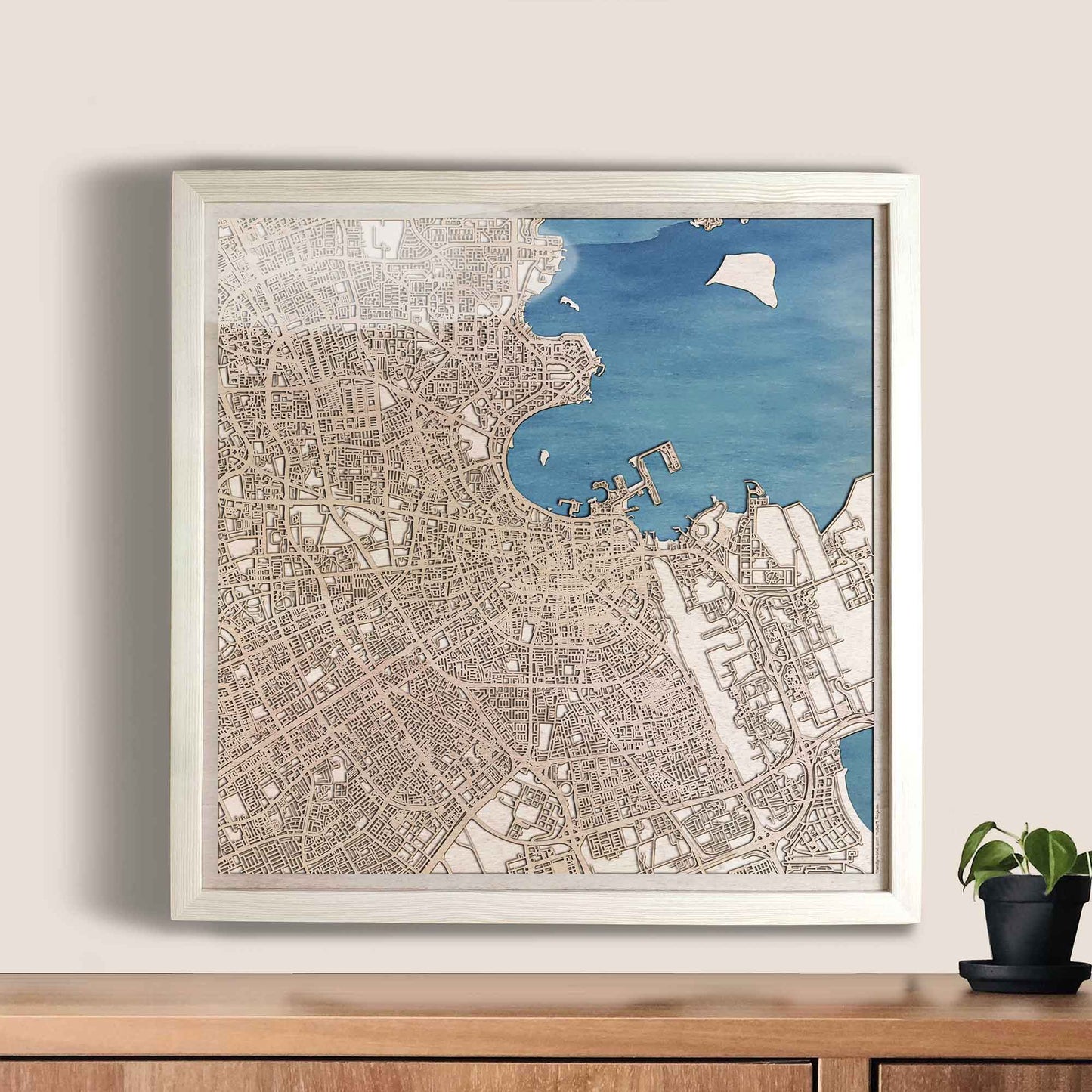 Doha Wooden Map by CityWood - Custom Wood Map Art - Unique Laser Cut Engraved - Anniversary Gift