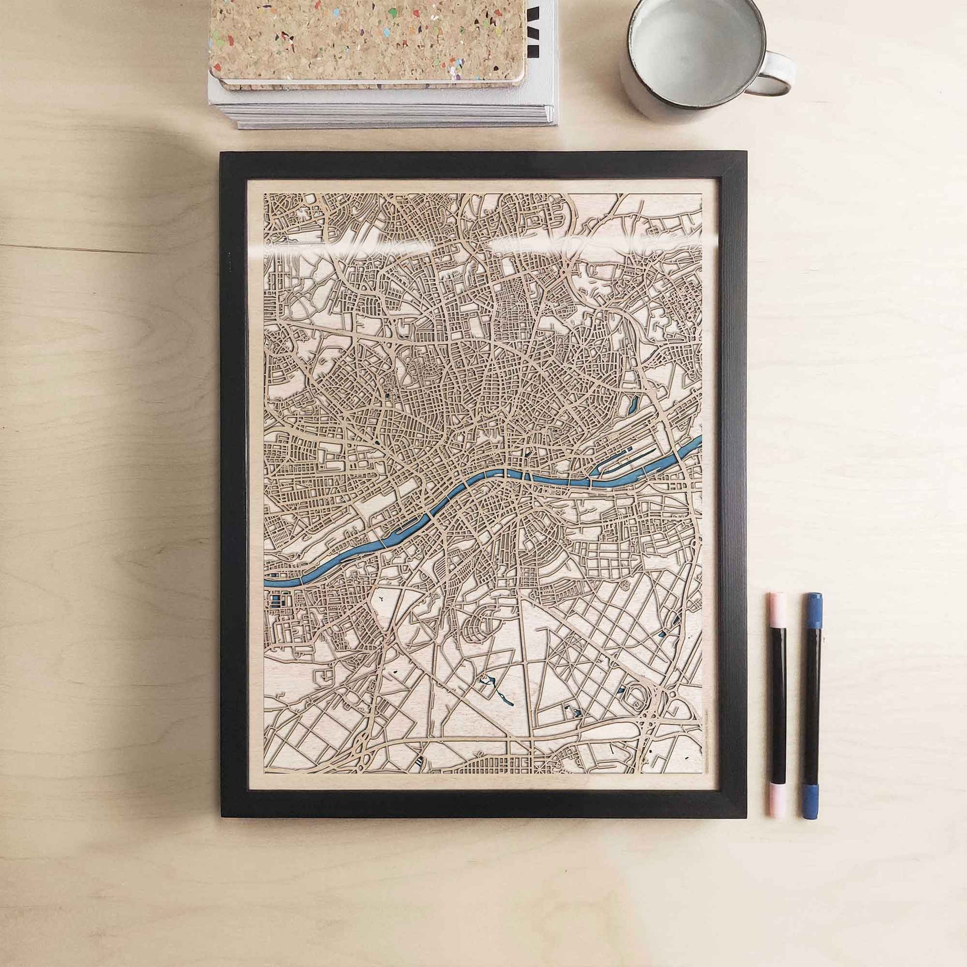 Frankfurt Wooden Map by CityWood - Custom Wood Map Art - Unique Laser Cut Engraved - Anniversary Gift