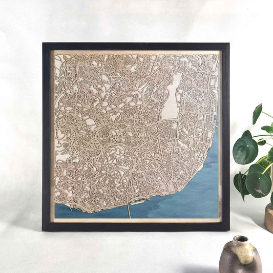 Lisbon Wooden Map by CityWood - Custom Wood Map Art - Unique Laser Cut Engraved - Anniversary Gift
