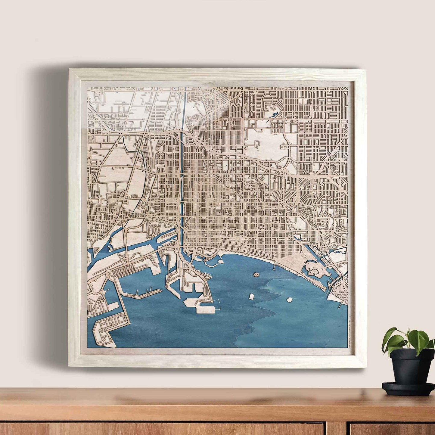 Long Beach Wooden Map by CityWood - Custom Wood Map Art - Unique Laser Cut Engraved - Anniversary Gift