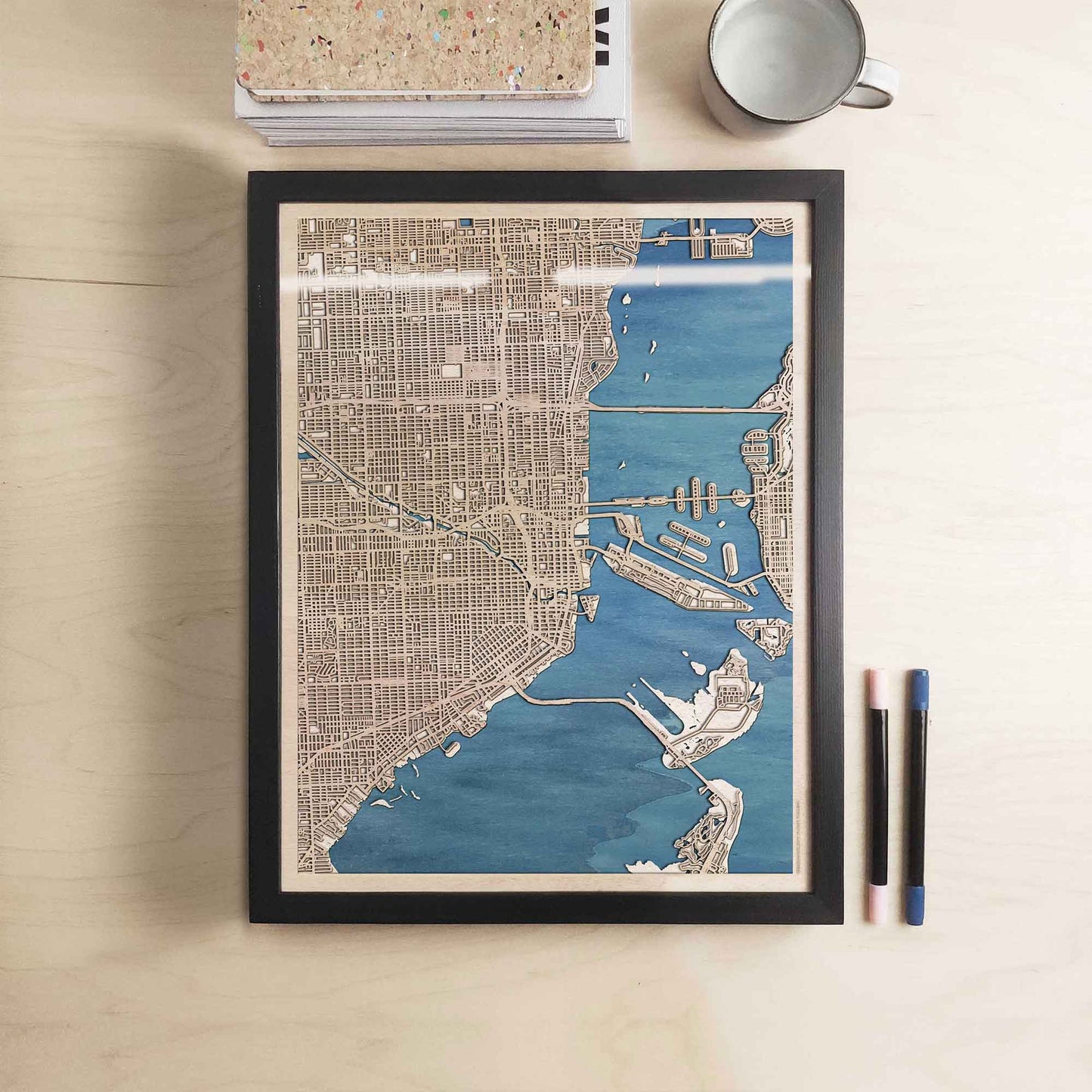 Miami Wooden Map by CityWood - Custom Wood Map Art - Unique Laser Cut Engraved - Anniversary Gift