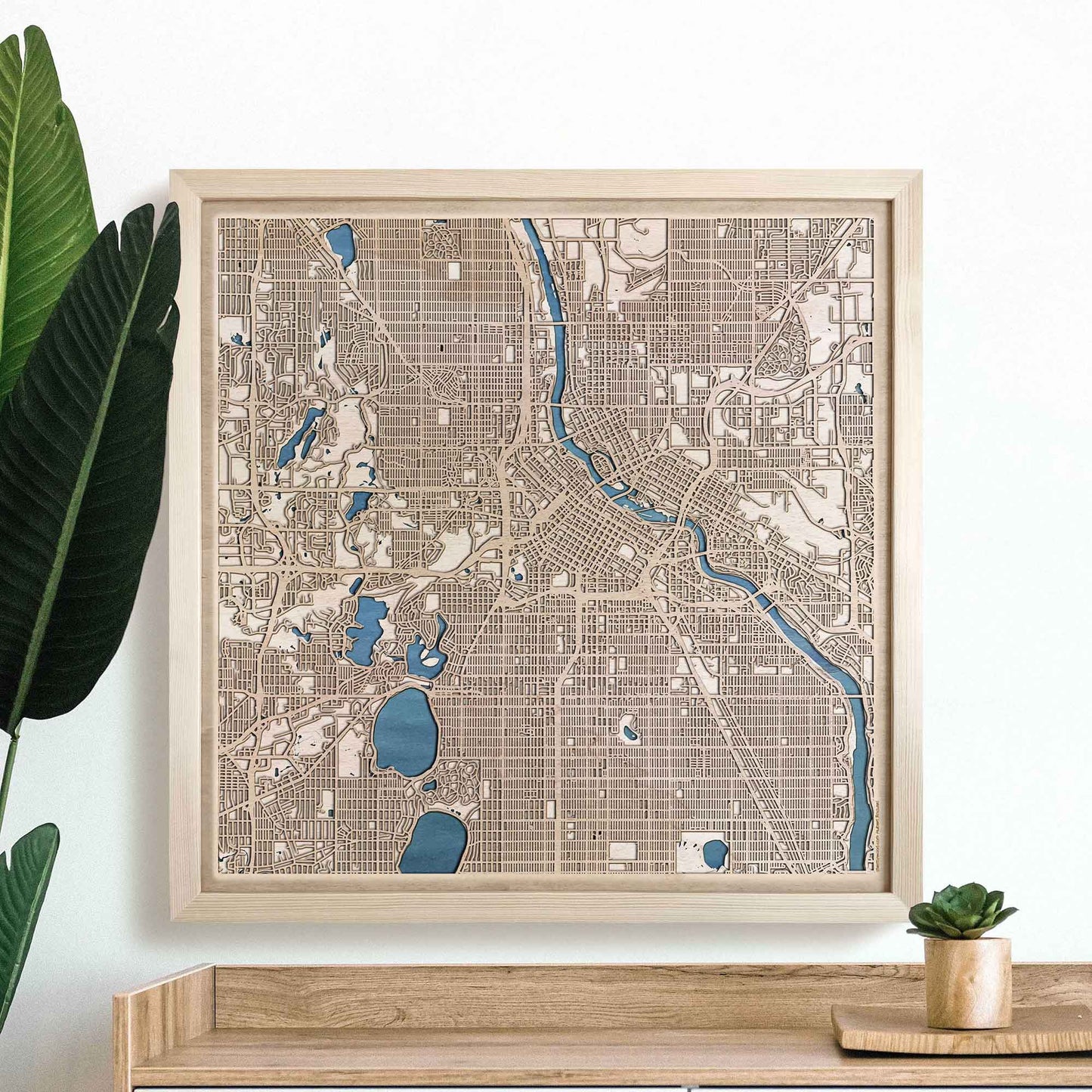 Minneapolis Wooden Map by CityWood - Custom Wood Map Art - Unique Laser Cut Engraved - Anniversary Gift