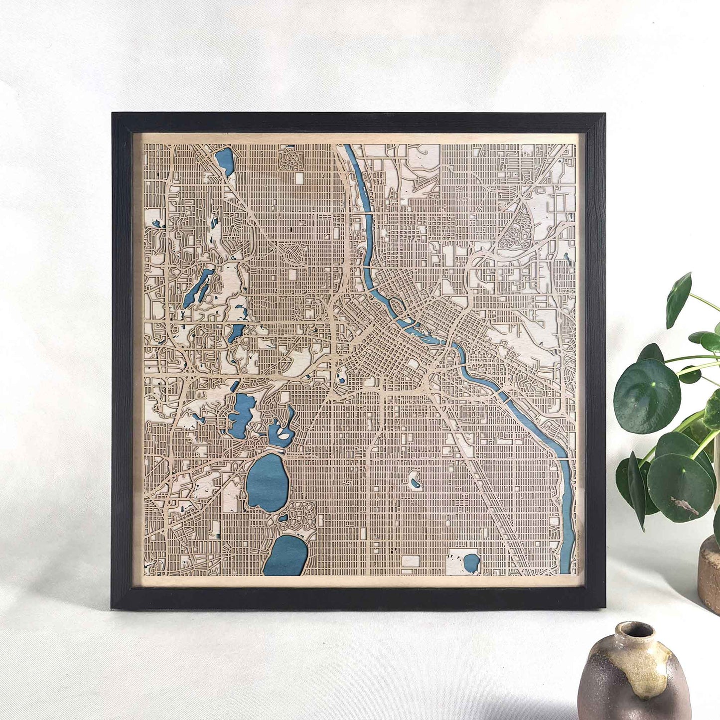 Minneapolis Wooden Map by CityWood - Custom Wood Map Art - Unique Laser Cut Engraved - Anniversary Gift