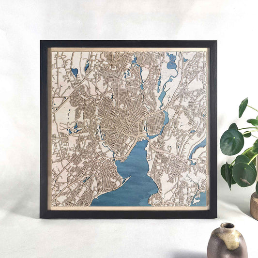 New Haven Wooden Map by CityWood - Custom Wood Map Art - Unique Laser Cut Engraved - Anniversary Gift