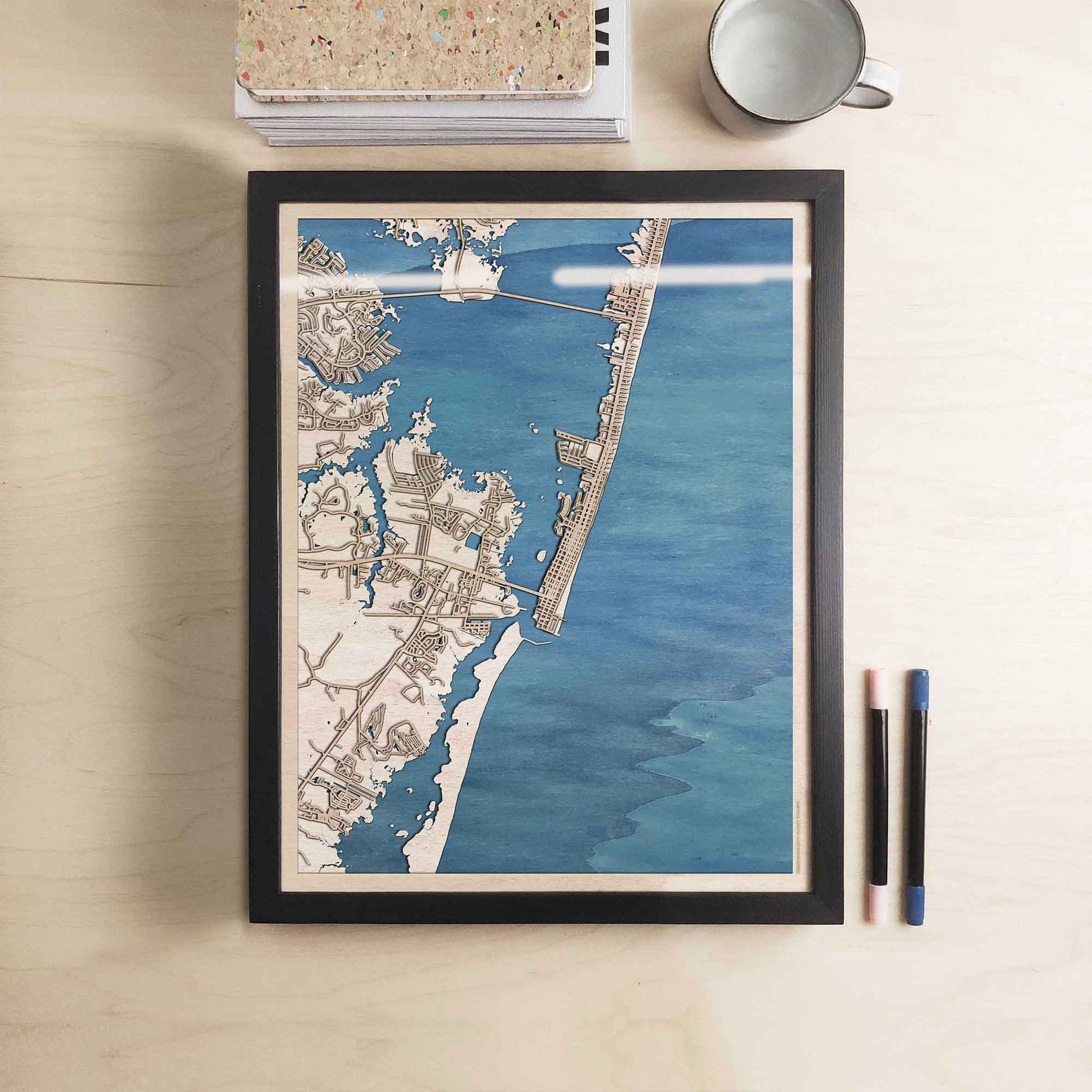 Ocean City Wooden Map by CityWood - Custom Wood Map Art - Unique Laser Cut Engraved - Anniversary Gift