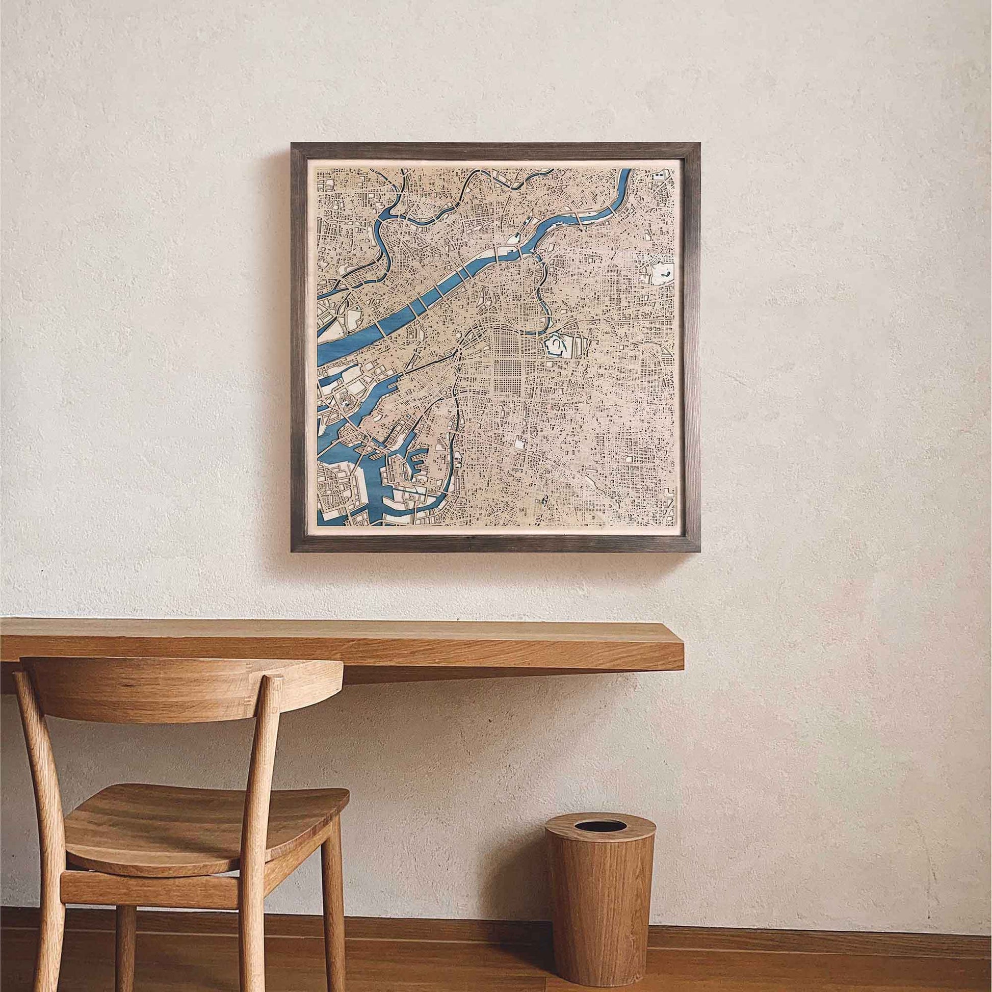 Osaka Wooden Map by CityWood - Custom Wood Map Art - Unique Laser Cut Engraved - Anniversary Gift