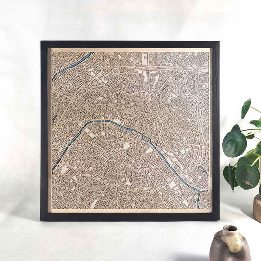 Paris Wooden Map by CityWood - Custom Wood Map Art - Unique Laser Cut Engraved - Anniversary Gift
