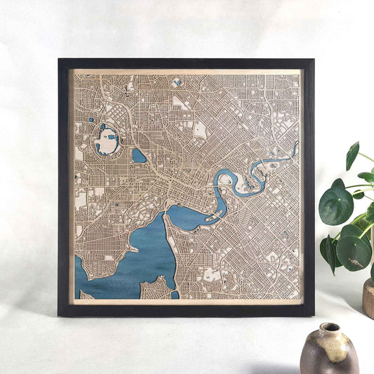 Perth Wooden Map by CityWood - Custom Wood Map Art - Unique Laser Cut Engraved - Anniversary Gift