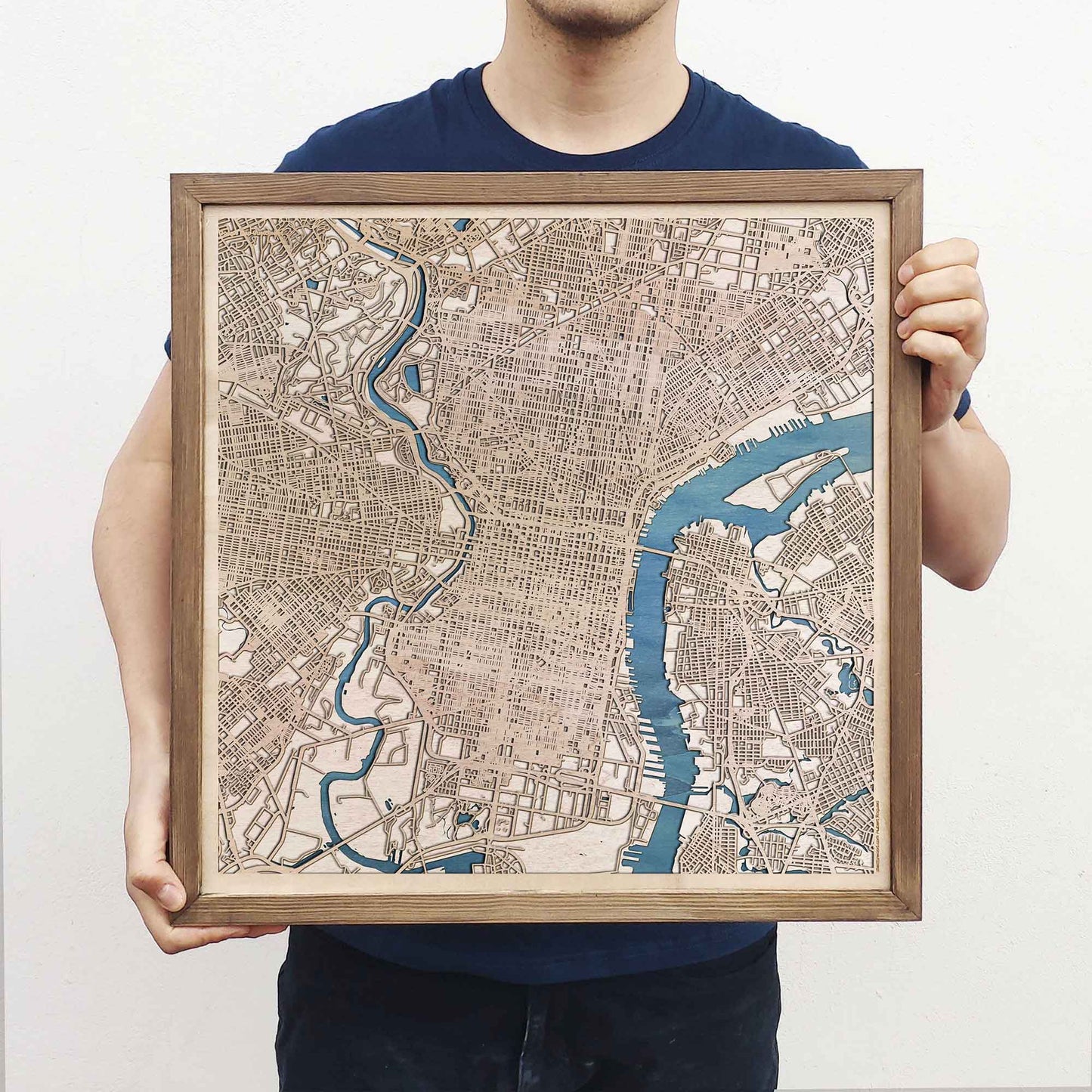 Philadelphia Wooden Map by CityWood - Custom Wood Map Art - Unique Laser Cut Engraved - Anniversary Gift