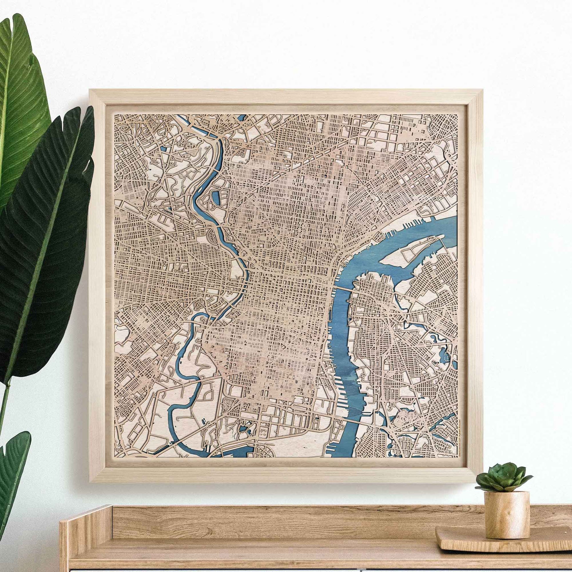 Philadelphia Wooden Map by CityWood - Custom Wood Map Art - Unique Laser Cut Engraved - Anniversary Gift