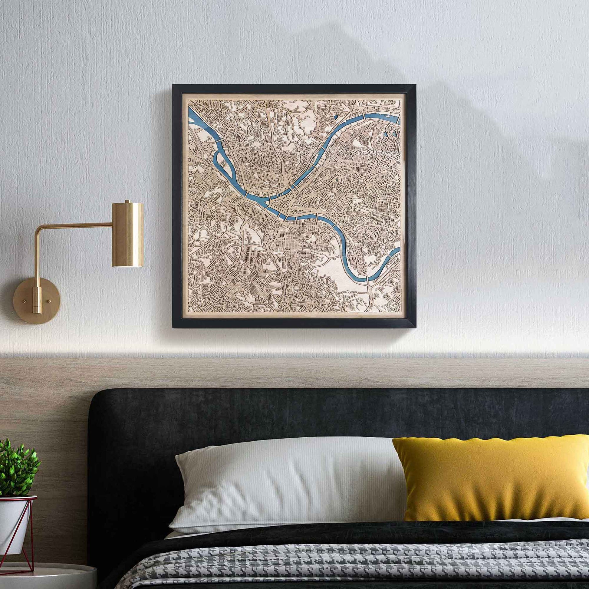 Pittsburgh Wooden Map by CityWood - Custom Wood Map Art - Unique Laser Cut Engraved - Anniversary Gift